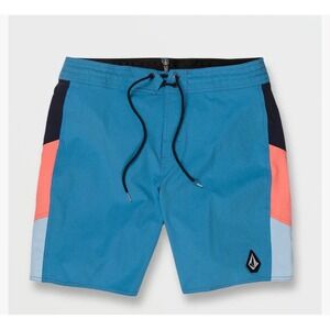 NWT Volcom Mens Stone Dreams Liberator 19 Board Shorts Blue Colorblock Size 32